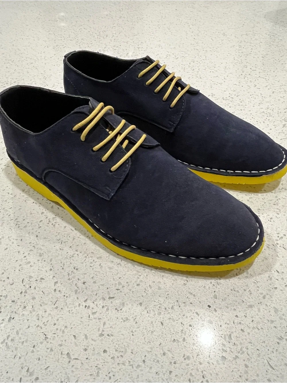 Amali Men's Navy Blue Suede Lace Up Oxfords with Yellow Sole Size 10 New No Box